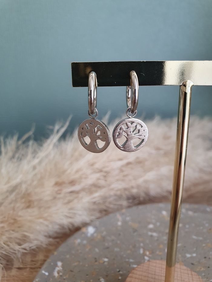 Boucles d'oreilles Arbre de vie argenté - photo numéro 3