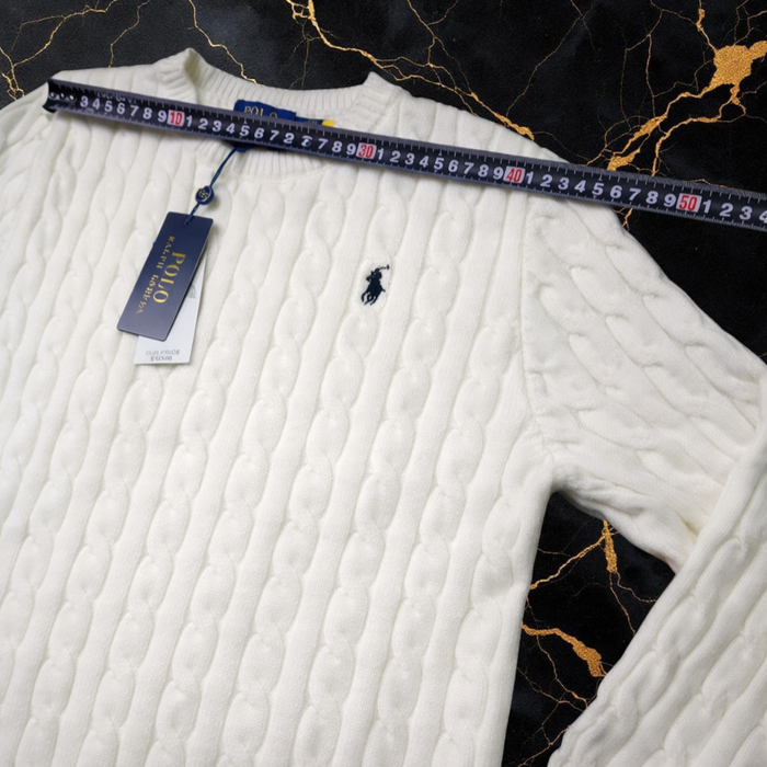 Pull Ralph Lauren Blanc Taille S col rond torsadé logo brodé noir - photo numéro 7