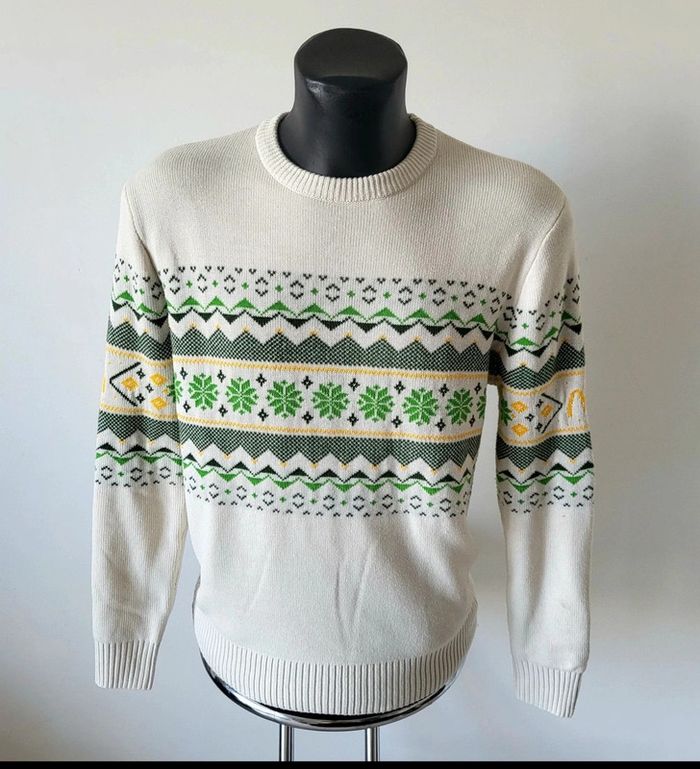 Pull McDonald's édition limitée 2023 – taille M – motif flocons vert jaune blanc – rare équipier