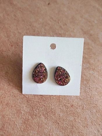Boucles puces d'oreilles goutte strass doré rose inox  🇨🇵 Fabrication Artisanale - Ø 12mm