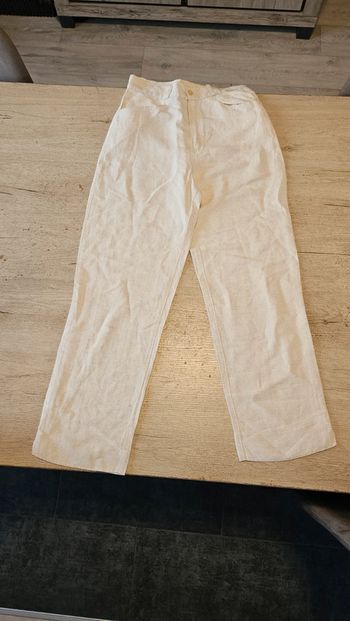 Pantalon beige clair en lin et viscose, Cicerone, taille M/38, nickel