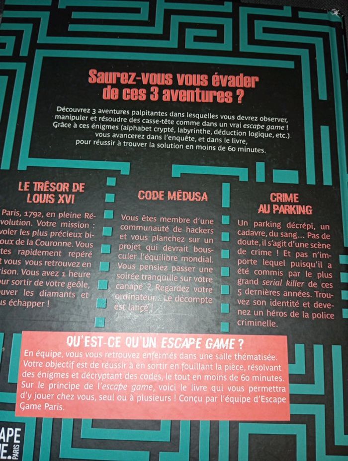 Livre Escape game Paris 3 aventures Comme Neuf - photo numéro 2