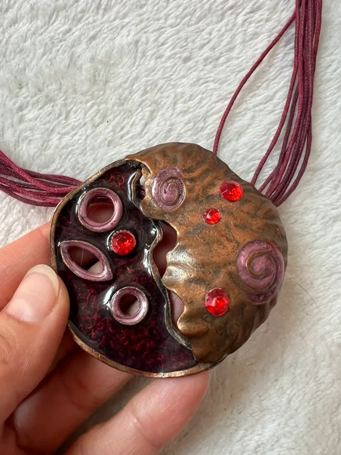 Collier bordeaux/bronze Abstract Boho 70s Witchy - photo numéro 3