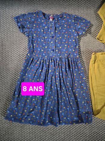 Robe bleu à motifs automne - fille 8 ans