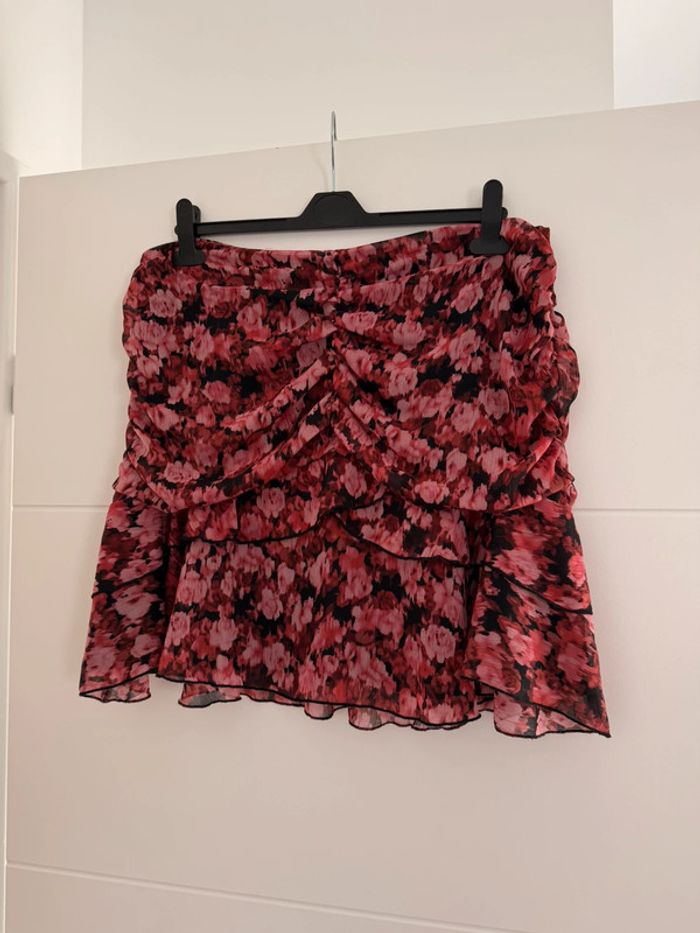 Jupe volant Saia rock Skirt falda Gonna Rok noir rose rouge dress été donna femme woman mujer dress - photo numéro 2