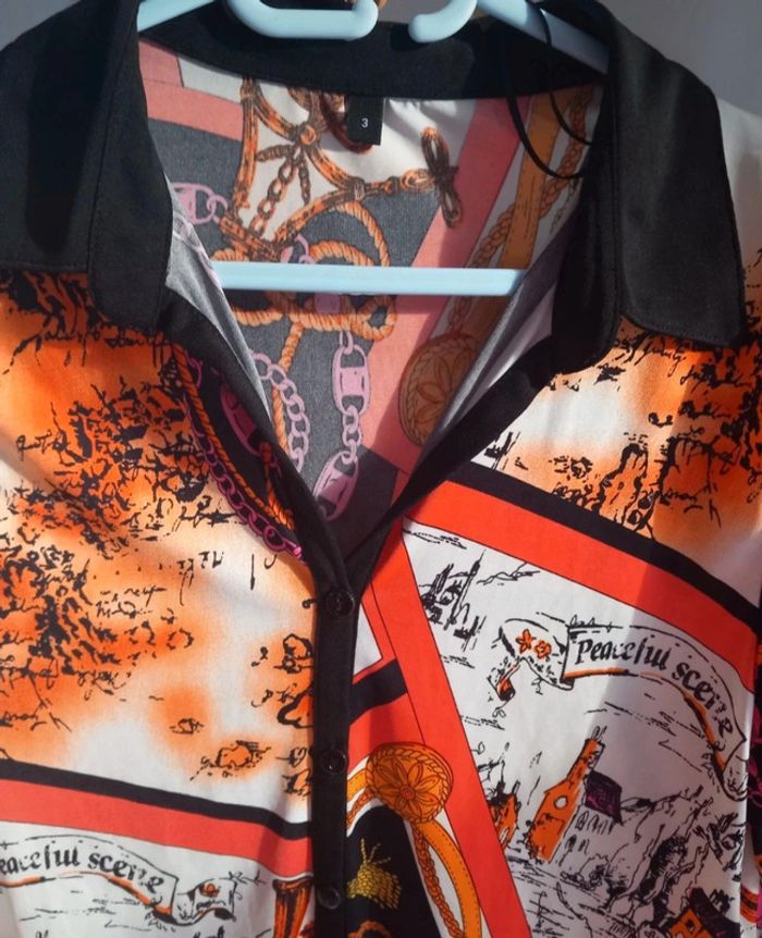 Chemise vintage manches longues femme à motif taille 42 - photo numéro 2