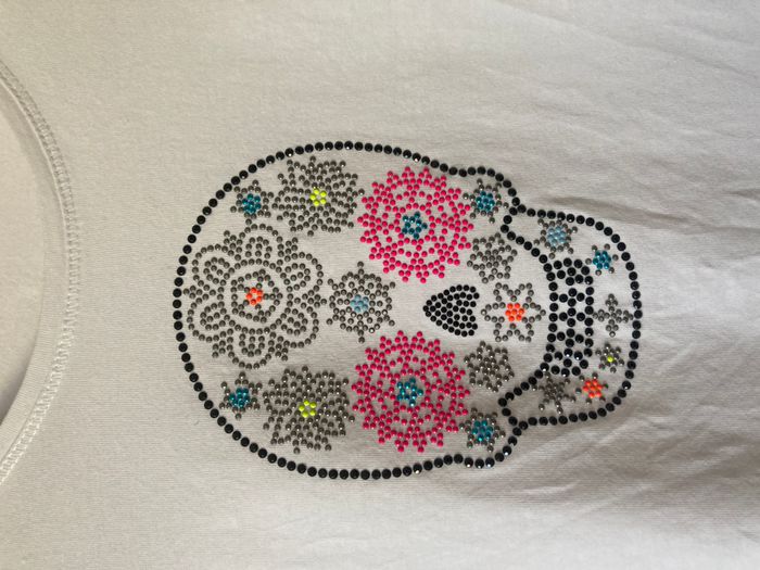Tee-shirt blanc imprimé tête de mort colorée - photo numéro 3