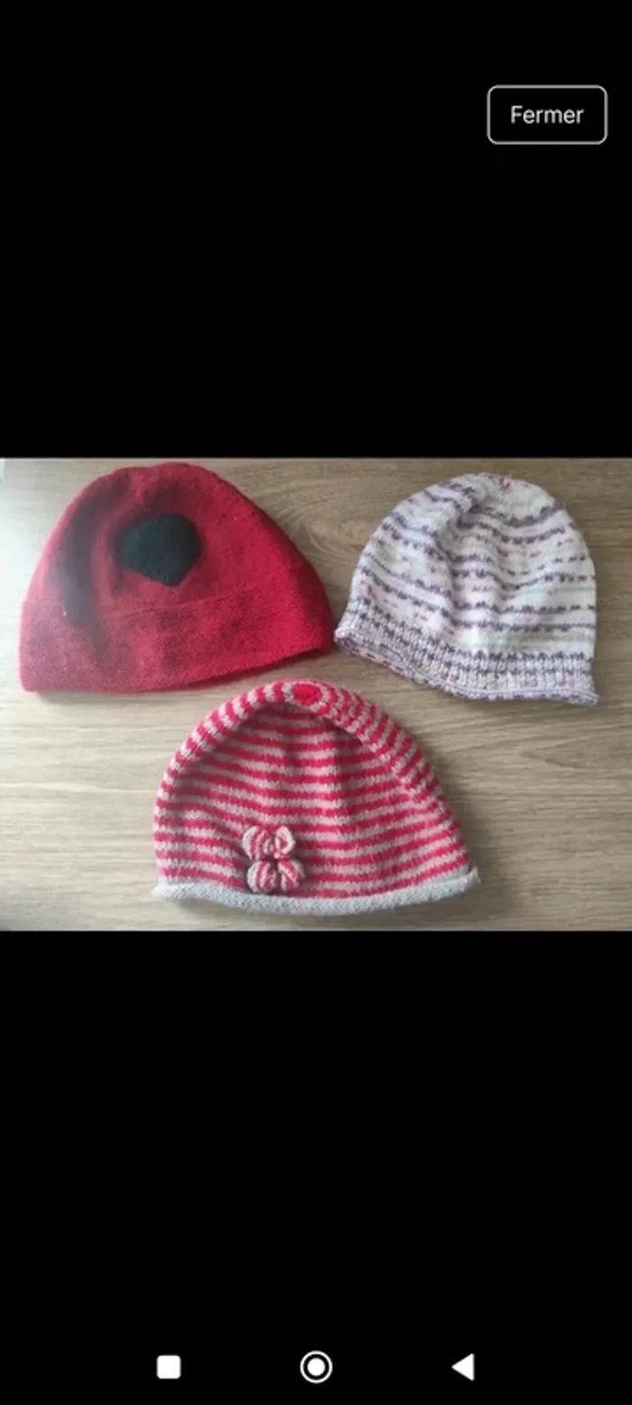 Lot de 3 bonnets laine 1-2 ans