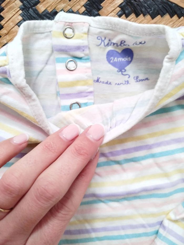 T-shirt manches longues 24 mois fille Kimbaloo couleurs joyeuses rayures - photo numéro 3