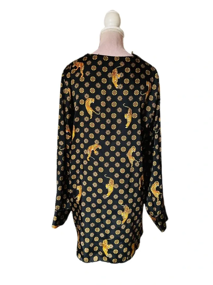 🌿🐅Tunique satinée noire taille M baroque tigres Zara wild chic tiger satin tunic🐅🌿 - photo numéro 6