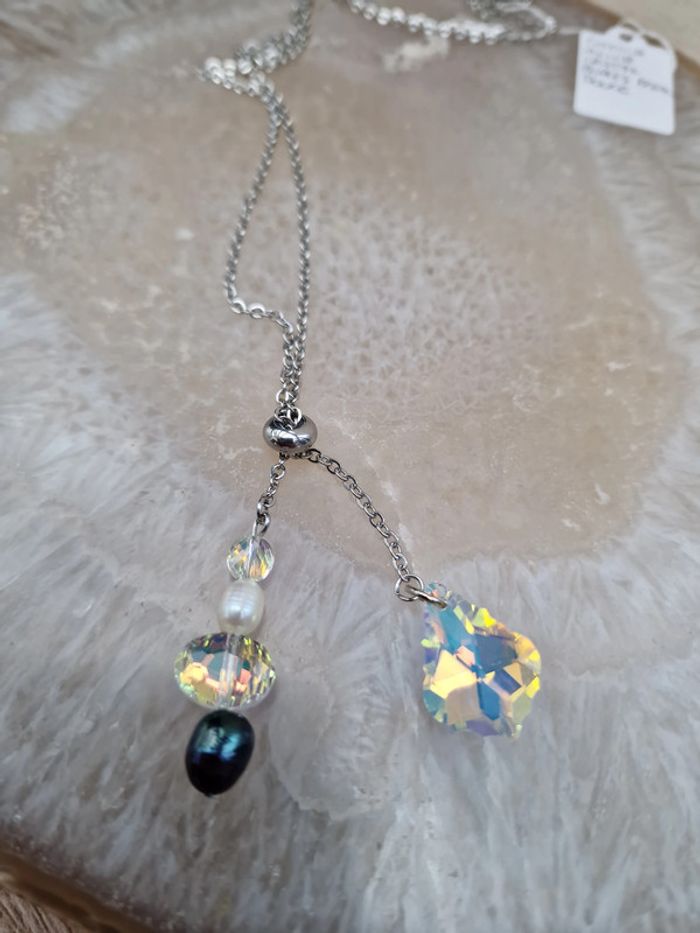 Collier Acier Perles D'eau Douce Cristal - photo numéro 9