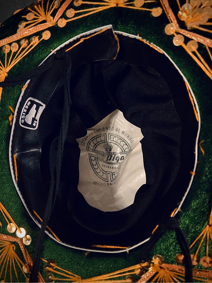 Vintage Sombrero Mexicain - Chapeau en velours Vert et Or Pigalle XXXXX - photo numéro 5