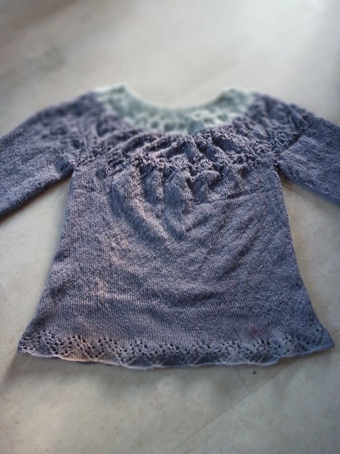 Pull gris tricoté main taille 38 Phildar Neuf - photo numéro 2