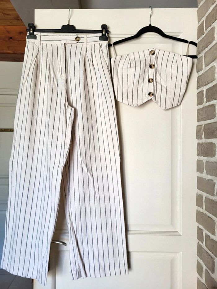 Magnifique ensemble en lin bustier et pantalon large Bershka - Comme neuf