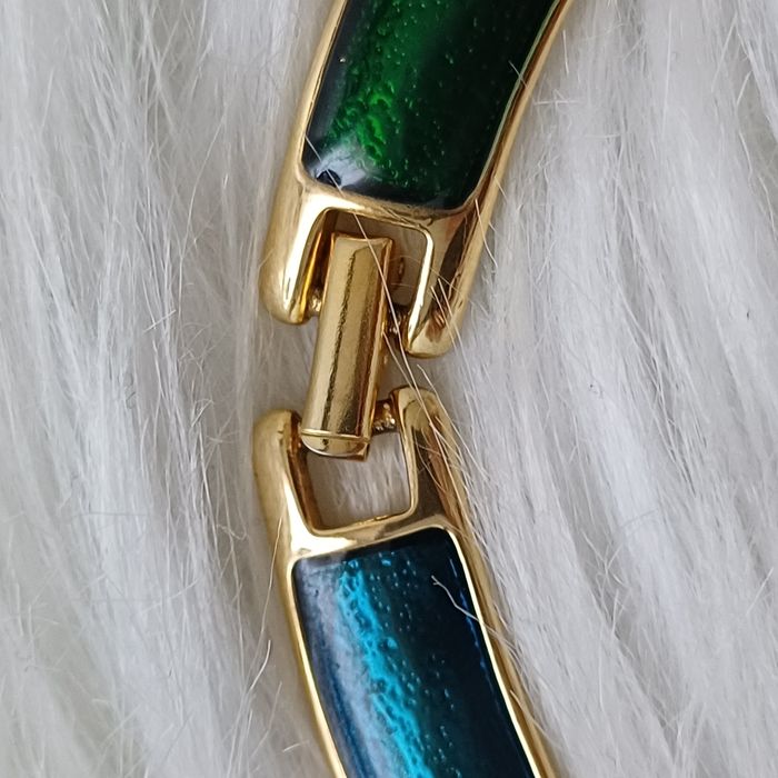 Demi parure vintage métal doré et émaillé bleu et vert - photo numéro 6