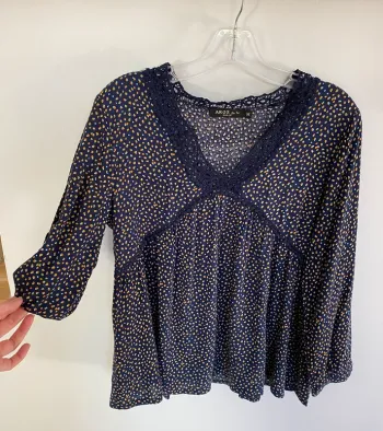 Blouse manche longue akoz de toi marine marine tacheté moutarde turquoise