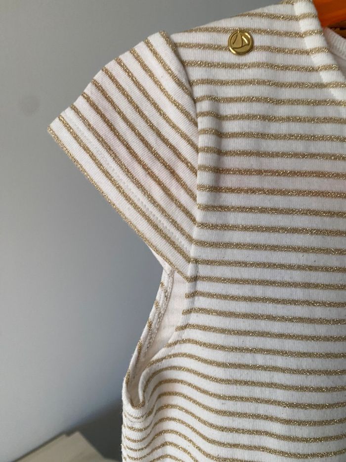 Robe Petit Bateau blanche et dorée à rayures avec jupe en tulle et paillettes taille 10 ans - photo numéro 8