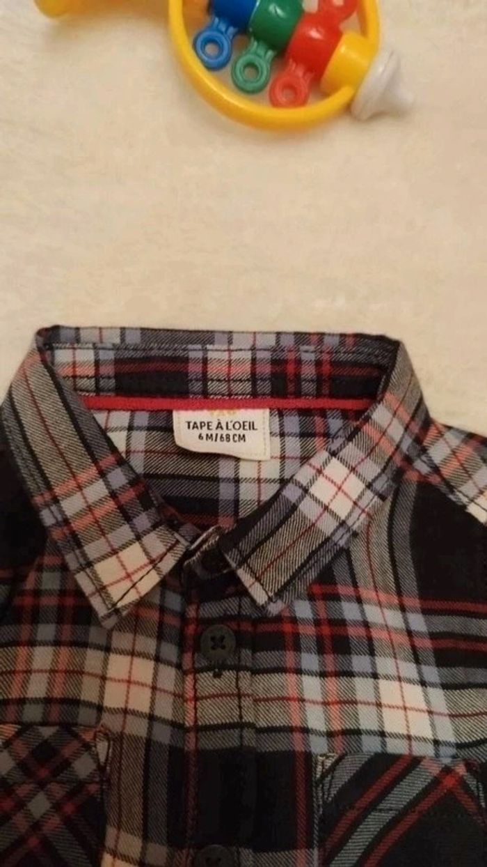 Chemise manches longues à carreaux style Camionneurs / Bûcherons T. 6 mois TAO 💮100% Coton - photo numéro 7