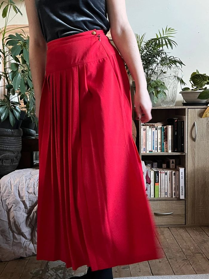 Jupe longue plissée taille haute avec fente - rouge - photo numéro 9