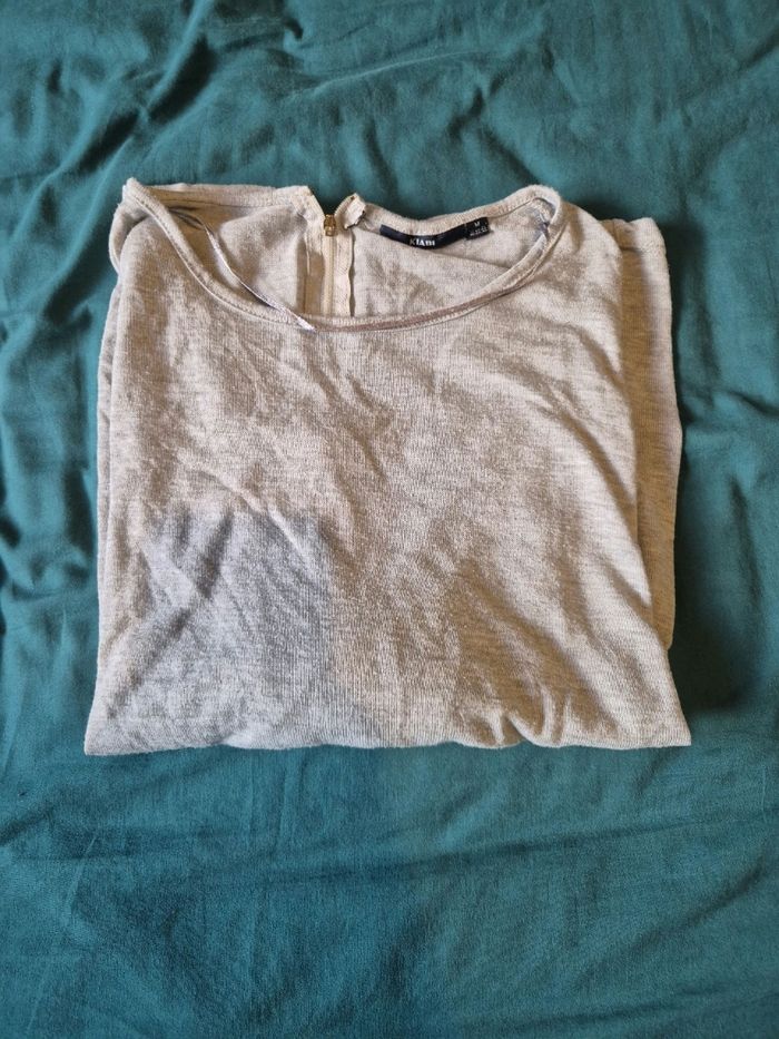 Pull fin gris manches 3/4