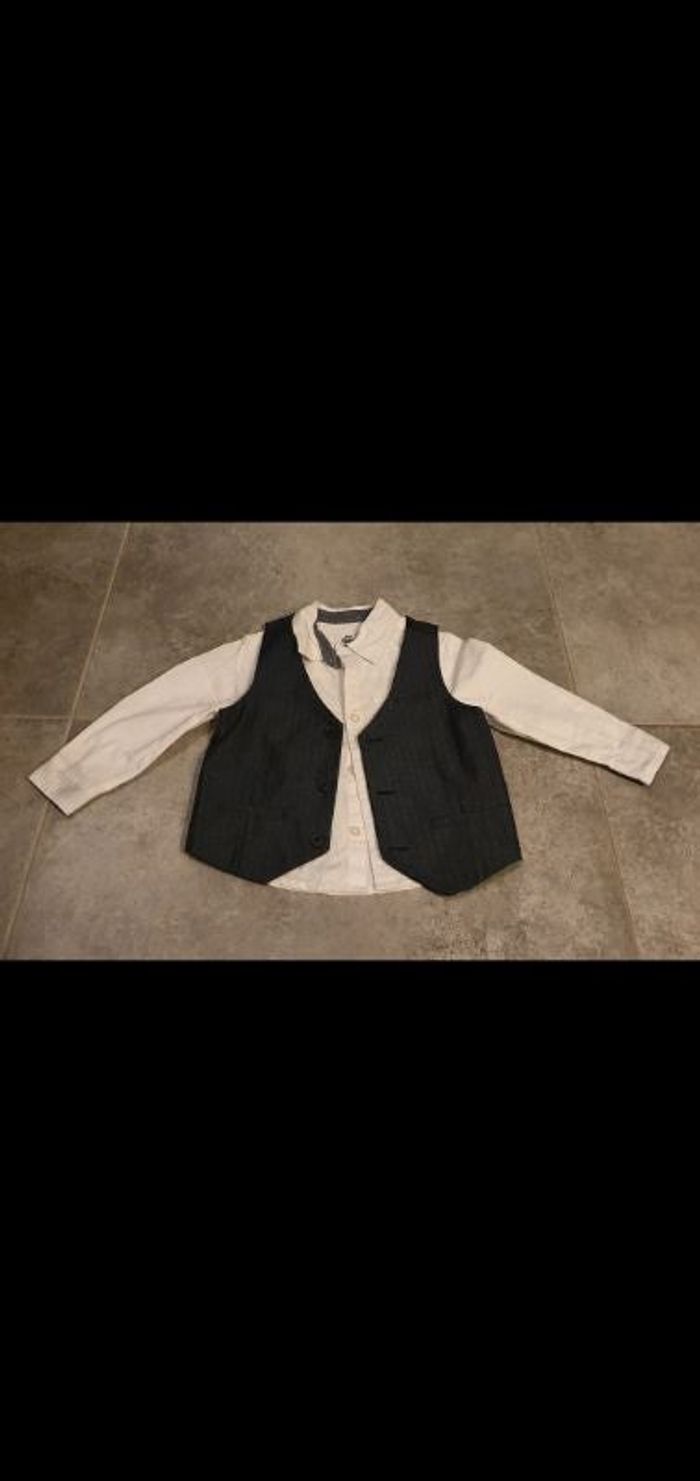Ensemble chemise blanche + gilet sans manche costume 2/3 ans