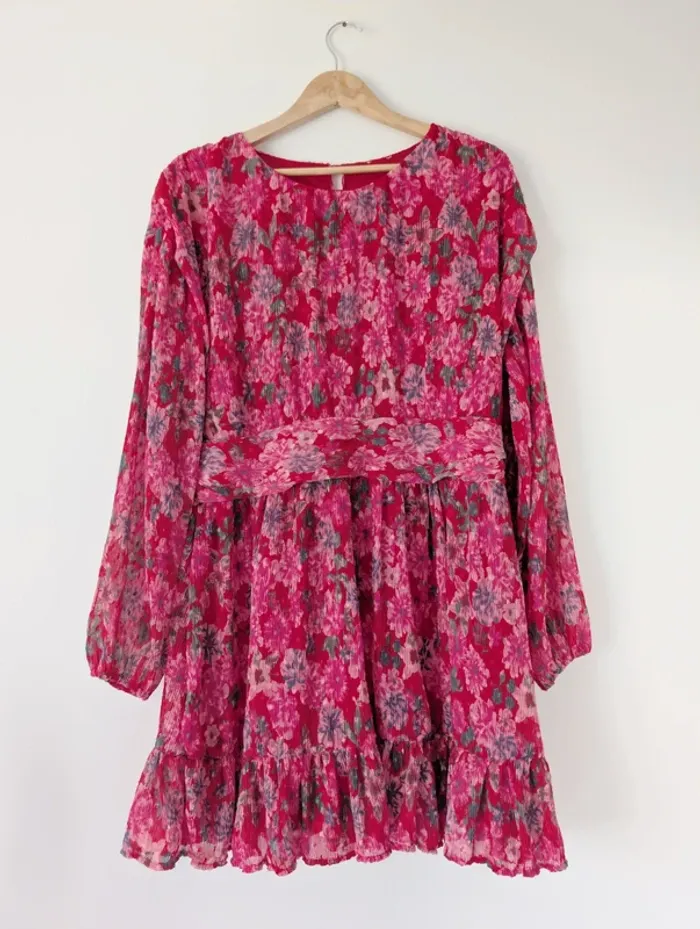 Superbe robe rose fushia fleuri élégante romantique vaporeuse taille 40 - photo numéro 6