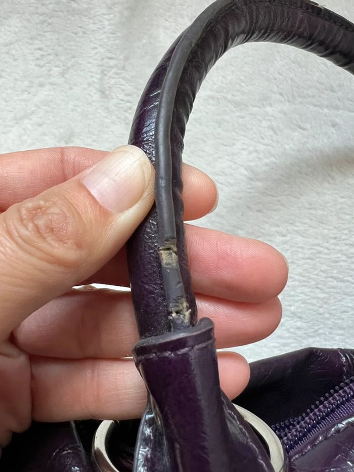 Sac à main porté épaule fourre tout violet foncé prune vintage 90s - photo numéro 18