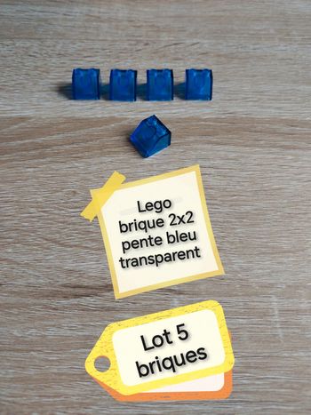 Lego Lot 5 briques pente bleu transparent