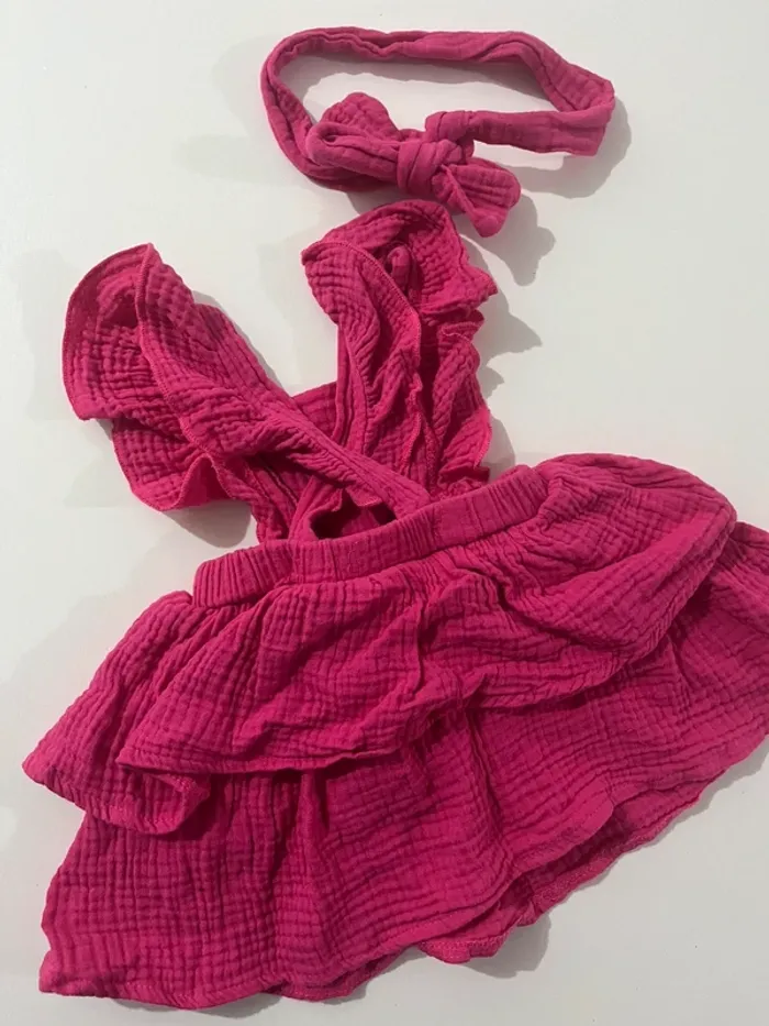 Robe a bretelles gaze de coton rose - 3/6 mois - Shein - photo numéro 2