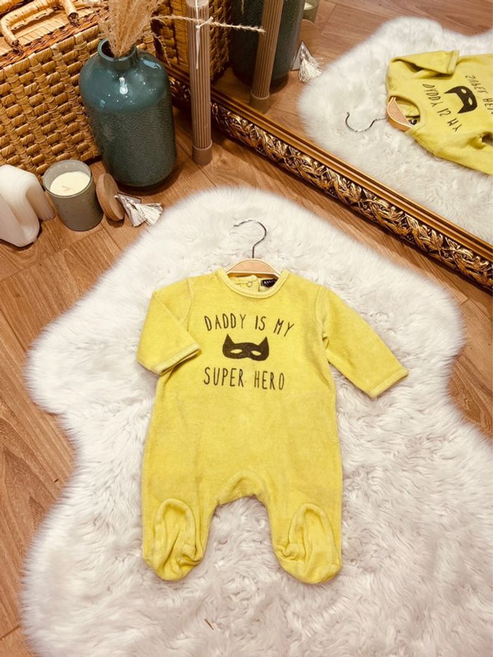 Taille 1 mois pyjama velours garçon Kiabi jaune * daddy * 💙