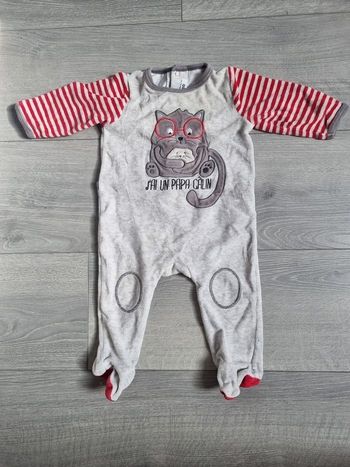 ​Pyjama bébé GÉMO 6 mois Velours "J'ai un papa câlin" Chat à lunettes