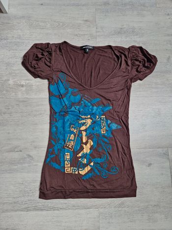 Tee-shirt marron turquoise et doré Jennyfer XS taille petit