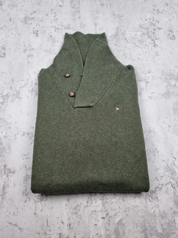 Pull col châle Tommy Hilfiger kaki L Hommes - photo numéro 2