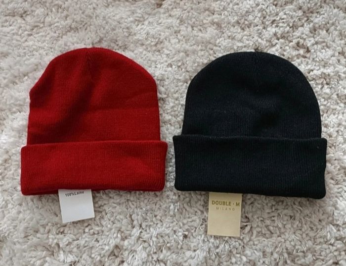 2 bonnets milano en 100% laine (1 rouge et 1 noir) - photo numéro 2