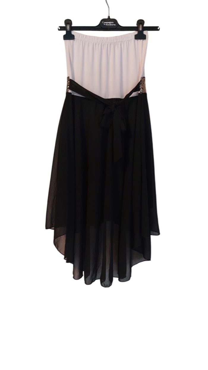 Robe bustier noire et blanche à sequins dorés – effet asymétrique taille 14 ans - photo numéro 2