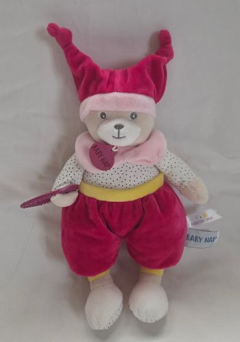 Peluche ours Brioche fushia pantin d'activités- Baby Nat 