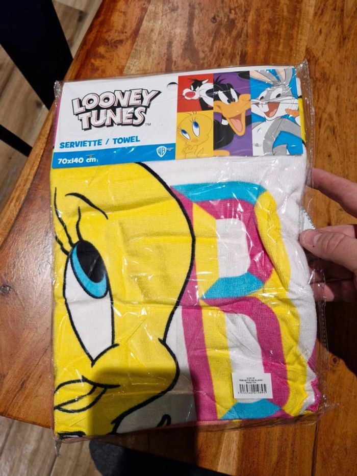 Serviette de plage Looney Tunes Titi - 70x140 cm - Rose 100% coton