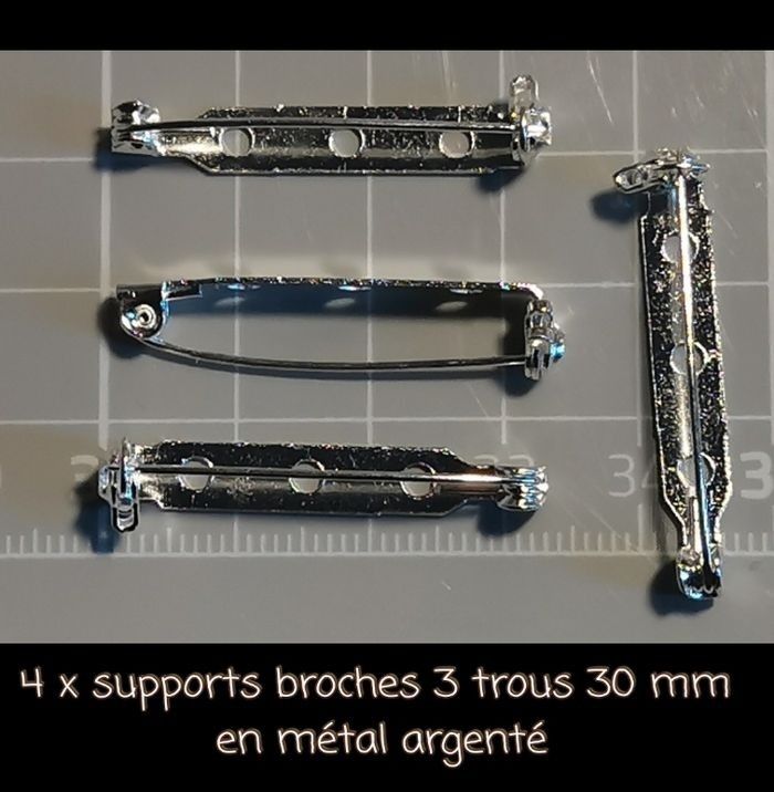 4 x supports de broche 30 mm - 3 trous en métal argenté
