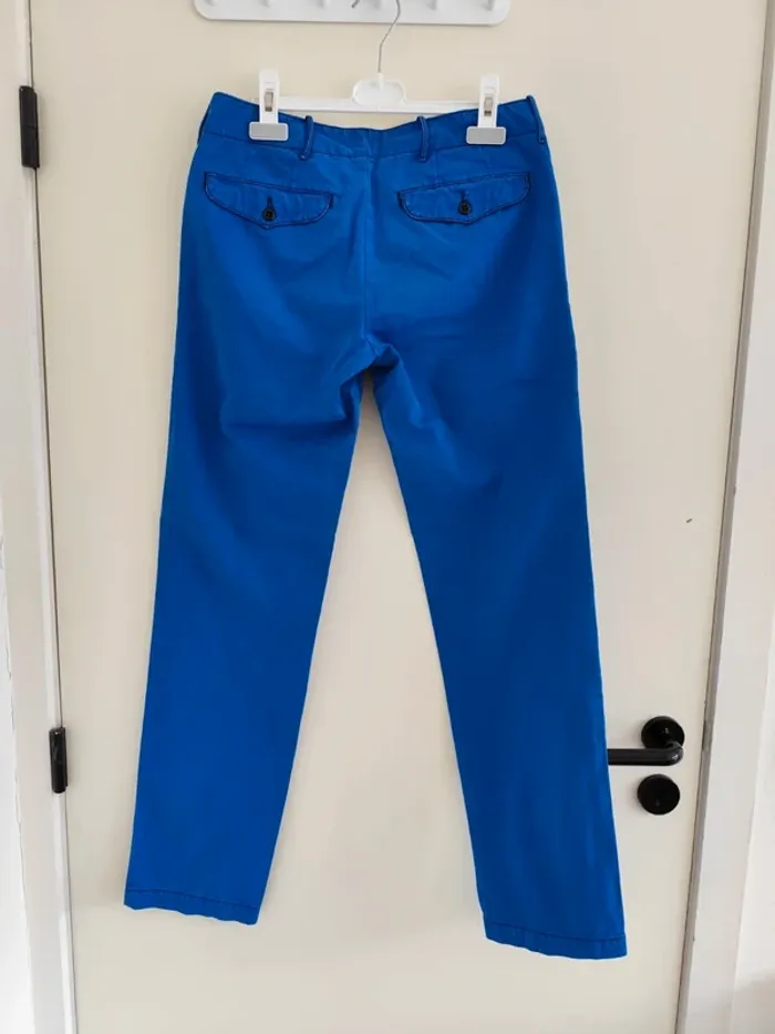 Beau pantalon bleu Belle rose coupe droite - photo numéro 7