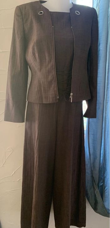 Ensemble 1 2 3 marron tailleur salopette jambes larges +blazer taille 42
