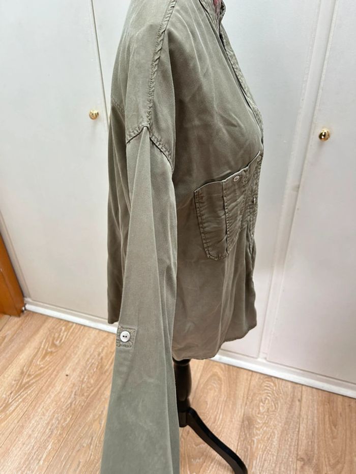 Blouse chemise kaki lyocel manches longues Zara - taille M - photo numéro 2