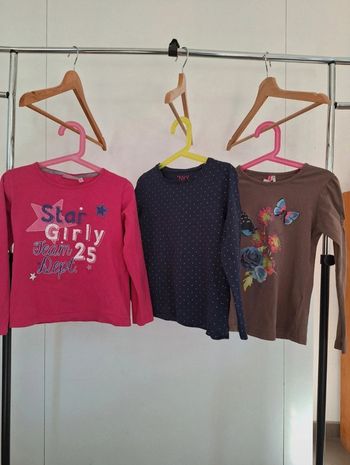 Lot 3 t-shirts 8 ans enfant fille NKY et Orchestra rose, bleu et marron