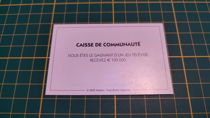 Carte caisse de communauté gagnant d'un jeu télévisé Et si le Monopoly inventé aujourd'hui #C22