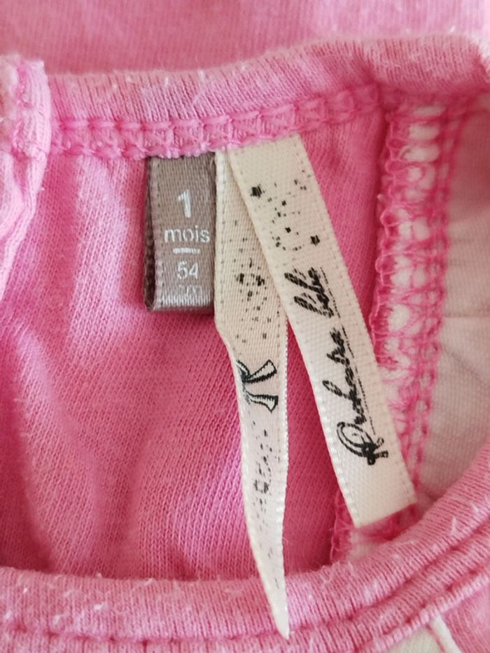 Jolie robe manches courtes rose et blanche Orchestra taille 1 mois - photo numéro 3