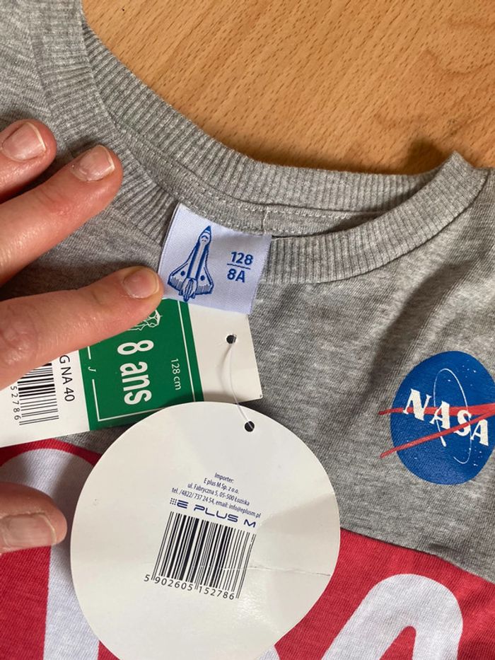 Beau T-shirt ML gris et blanc NASA T. 8 ans/128 cm garçon neuf avec étiquette - photo numéro 5