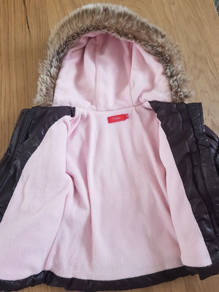 Doudoune à capuche marron et rose 12 mois bébé fille - photo numéro 4