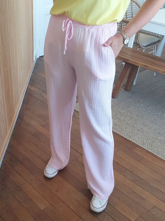 Pantalon gaze Rio rose jambes larges Taille unique