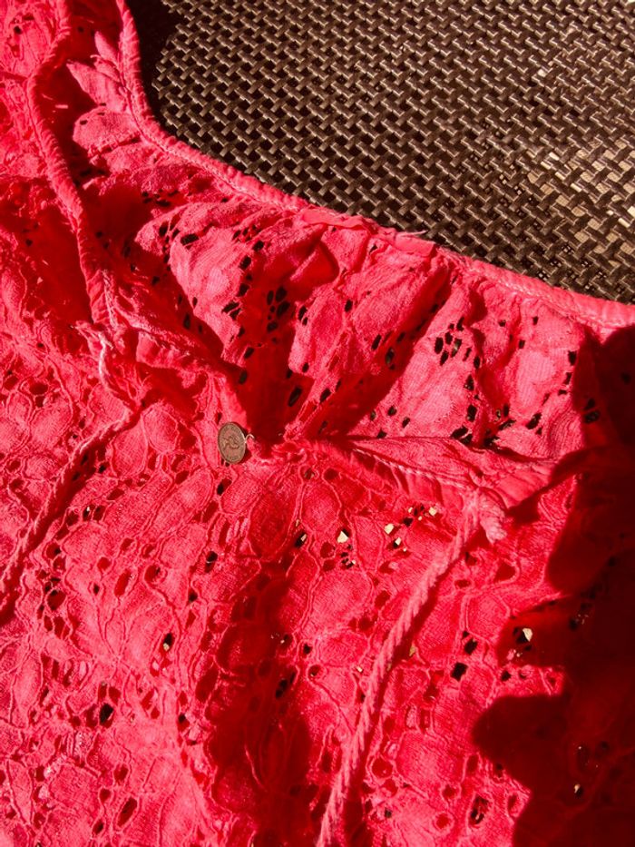 Ample Tunique en dentelle, rose, vif, taille unique - photo numéro 6