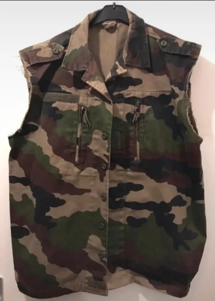 Veste unisexe militaire avec des poches sans manches noir kaki taille unique