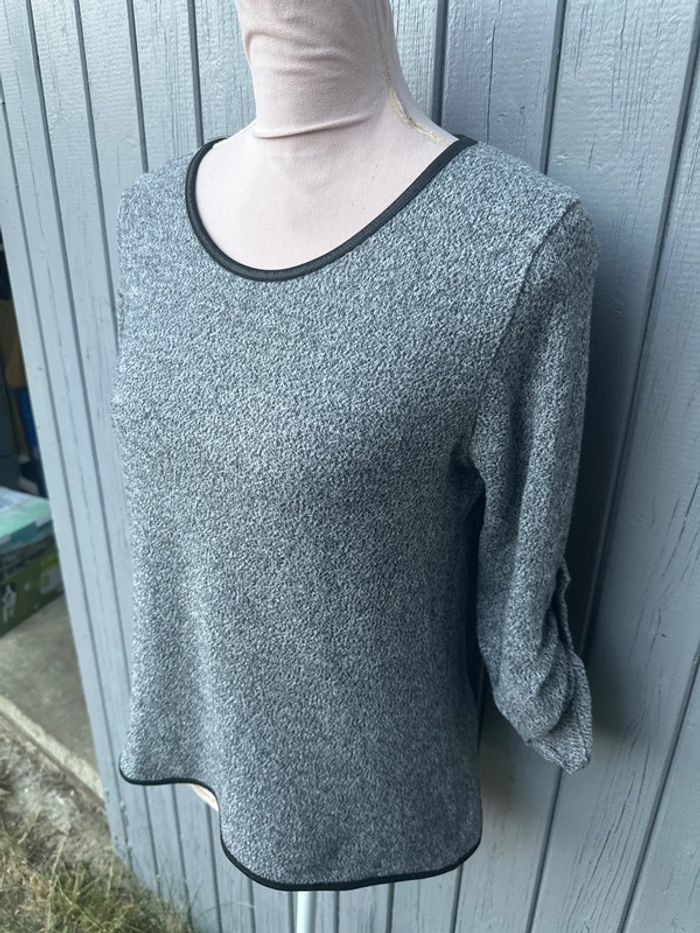 Pull gris léger manches longues dos noeud noir - photo numéro 3